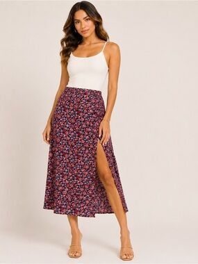 miami Purple Floral Side-Slit Maxi Skirt